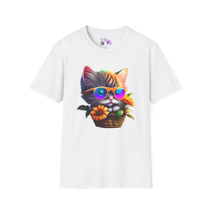 Cool Colorful Kitten in Flowers Adult T-shirt