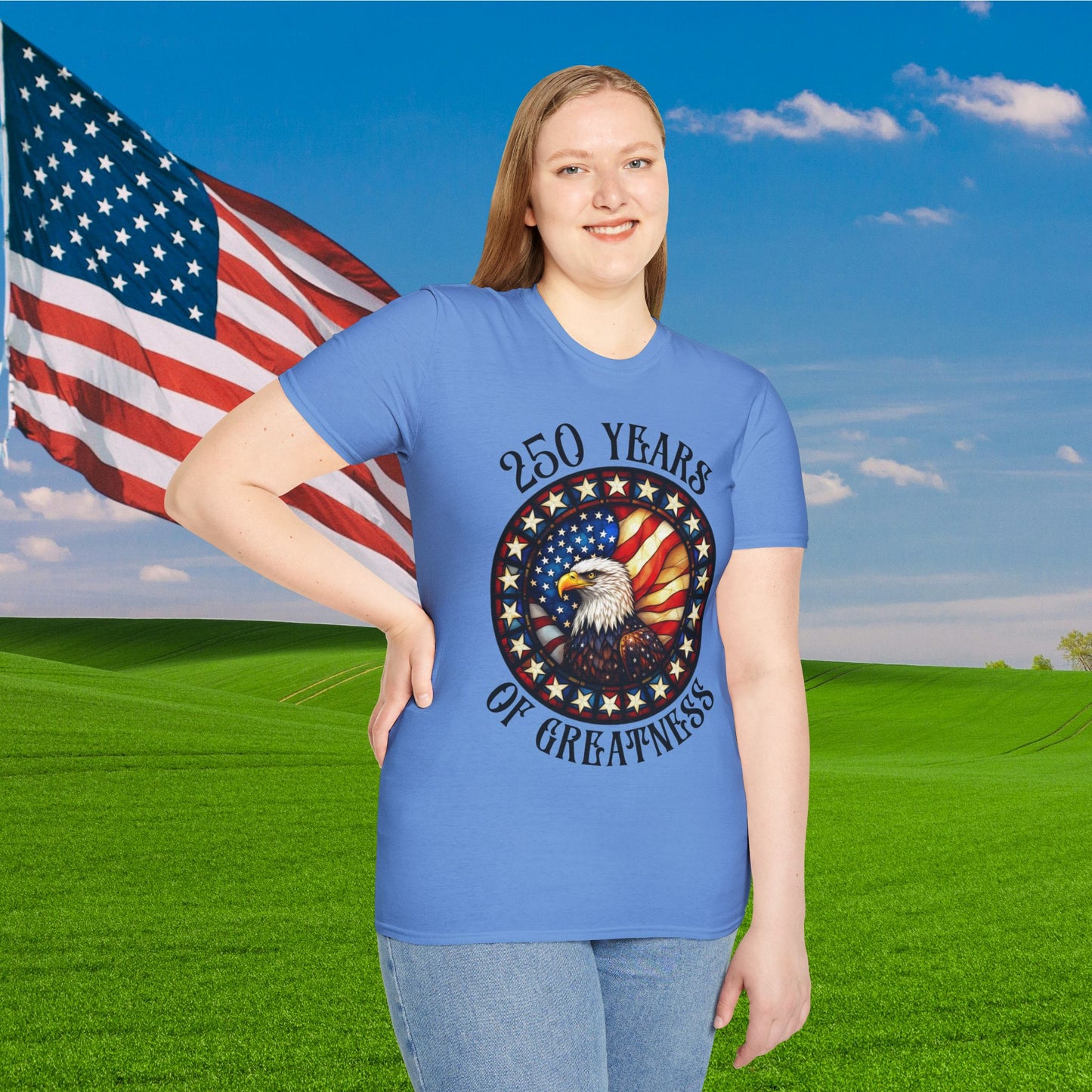 250 Years of Greatness (Stained Glass Eagle) Adult T-shirt