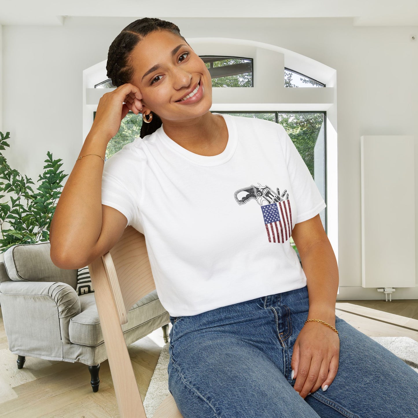 American Flag Pocket Gun Adult T-shirt