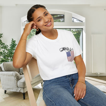 American Flag Pocket Gun Adult T-shirt
