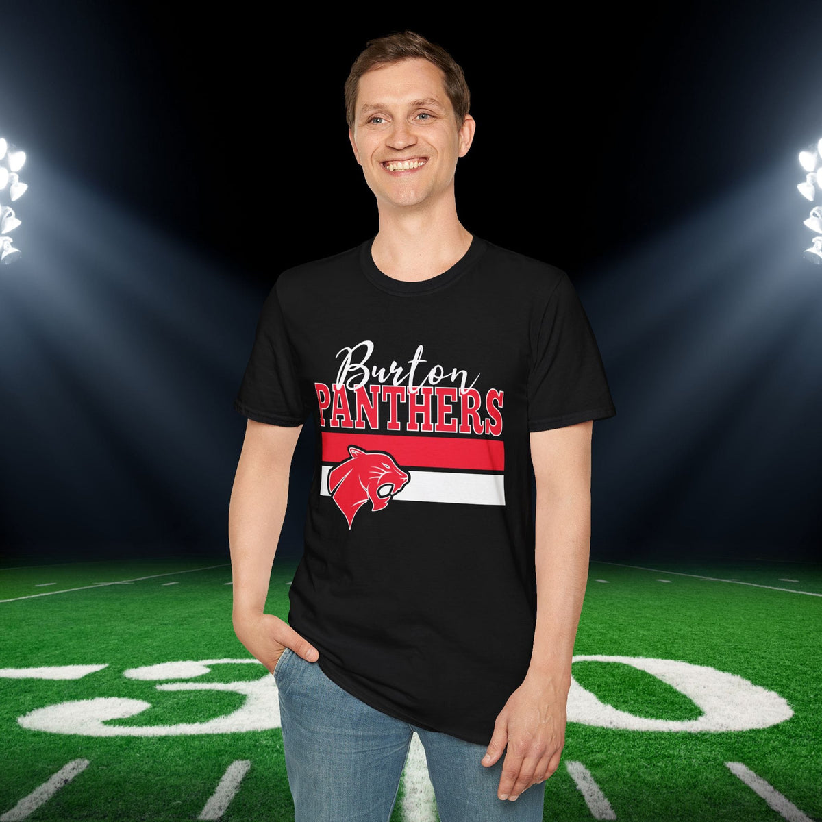 Burton Panthers w/Mascot & Stripes Adult T-shirt