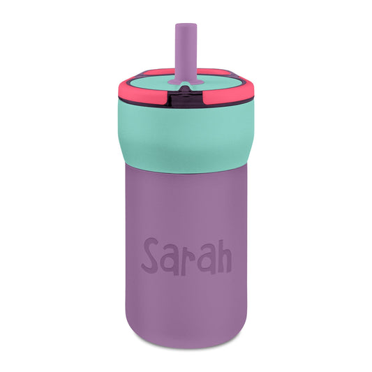 Personalized Kids 12oz Leakproof Straw Tumbler — Engraved Name Water Bottle