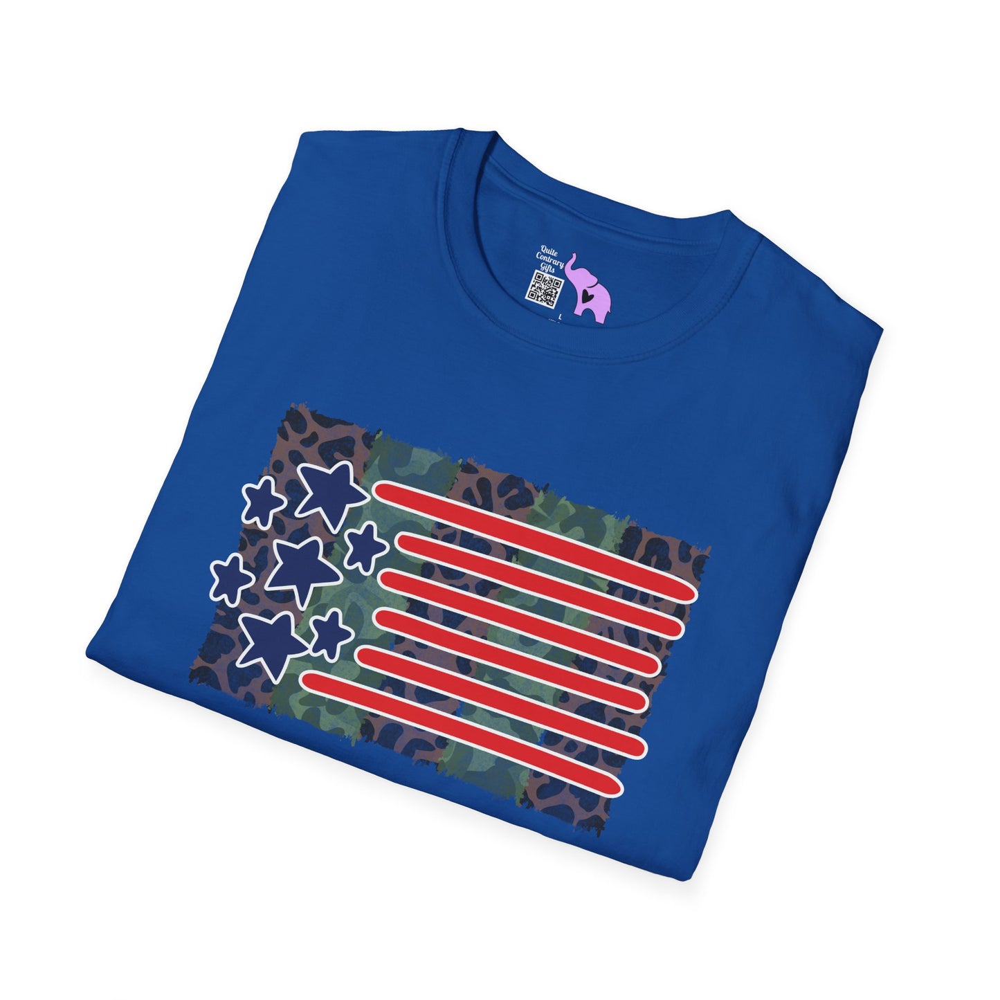 American Flag Over Camo Adult T-shirt