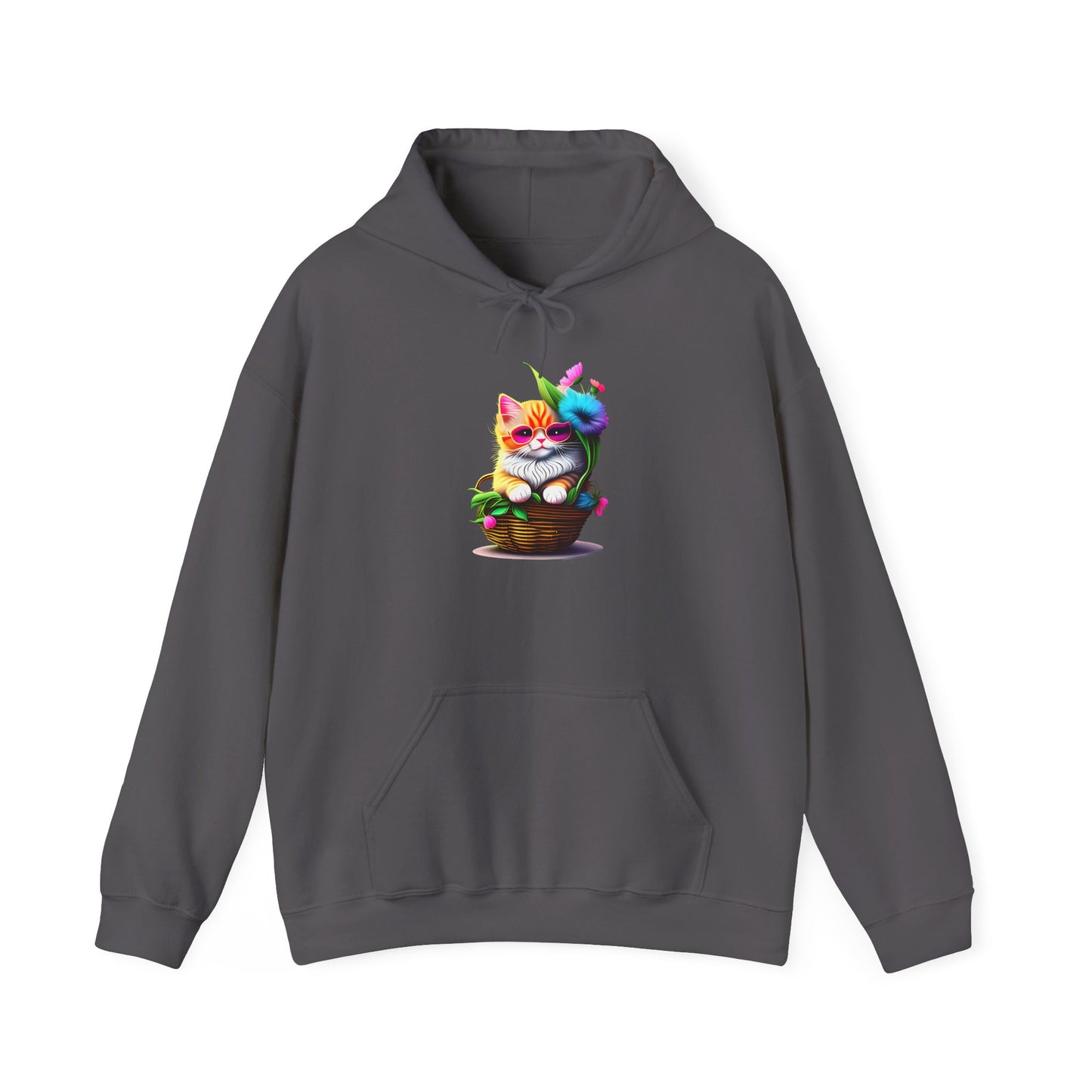 Cute Colorful Kitten in Flowers 2 Heavy Blend™ Hooded Sweatshirt
