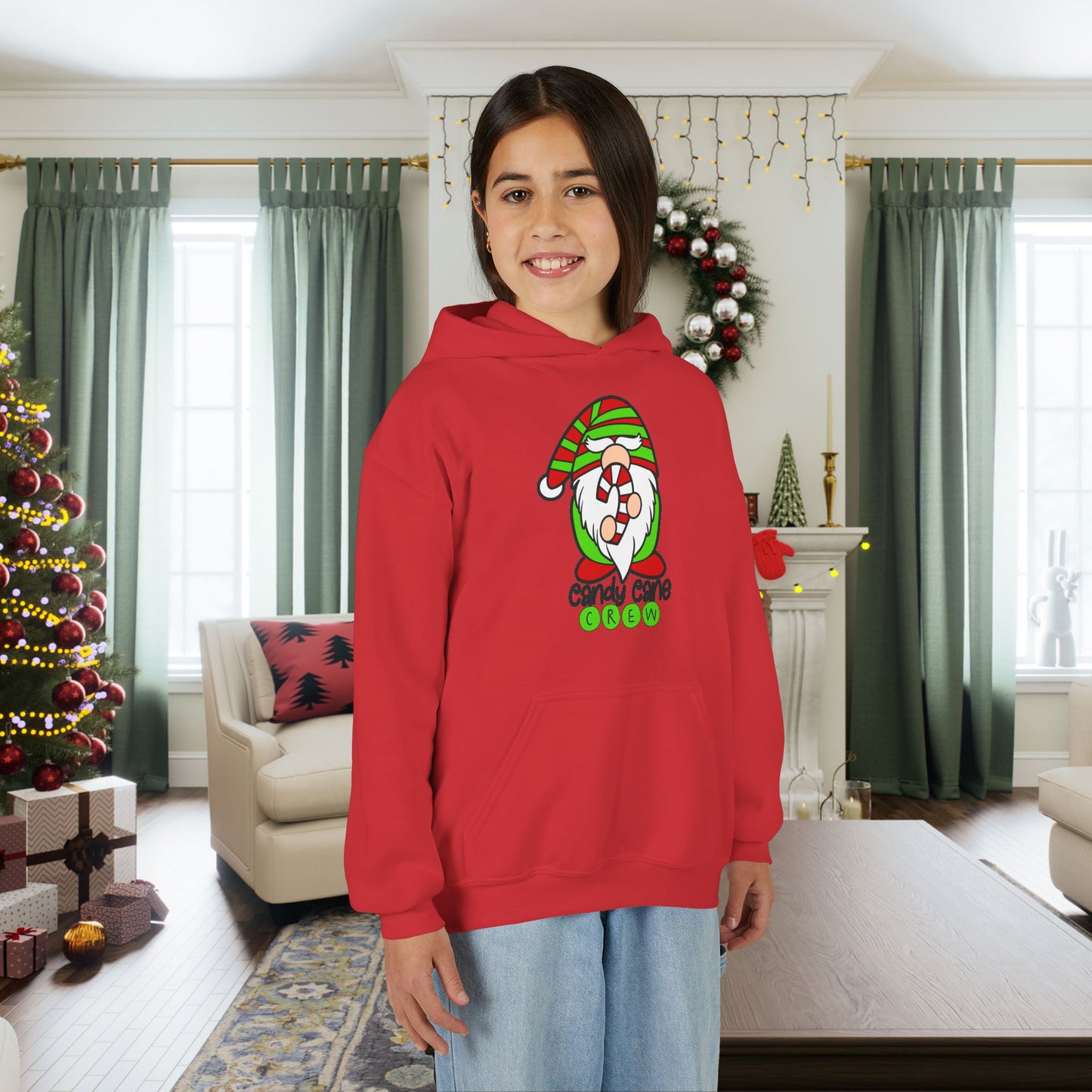 Candy Cane Crew Gnome Youth Hoodie