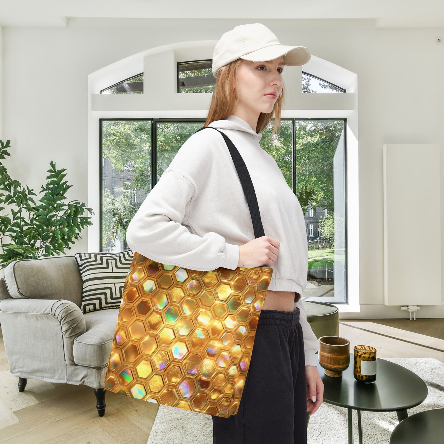 Golden Prism Grid Canvas Tote Bag