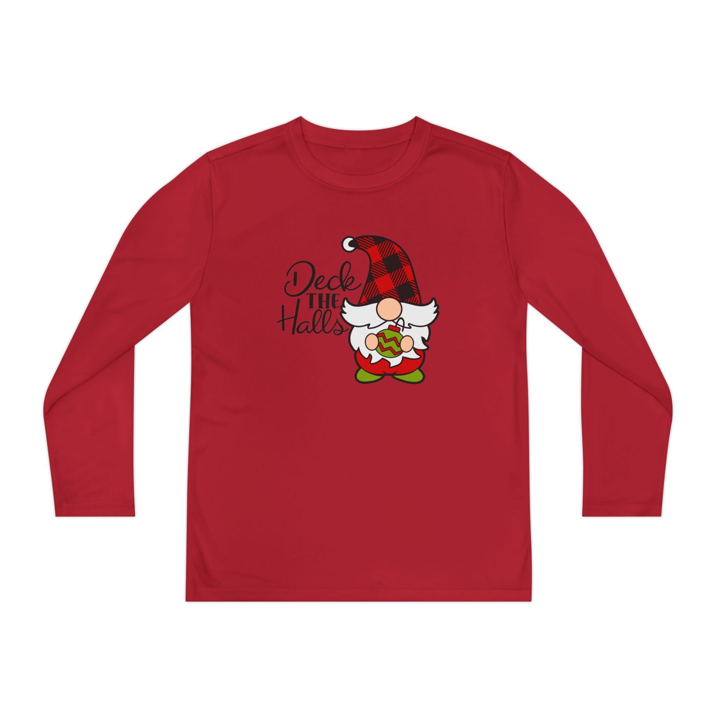 Deck the Halls Plaid Gnome Youth Long Sleeve Tee