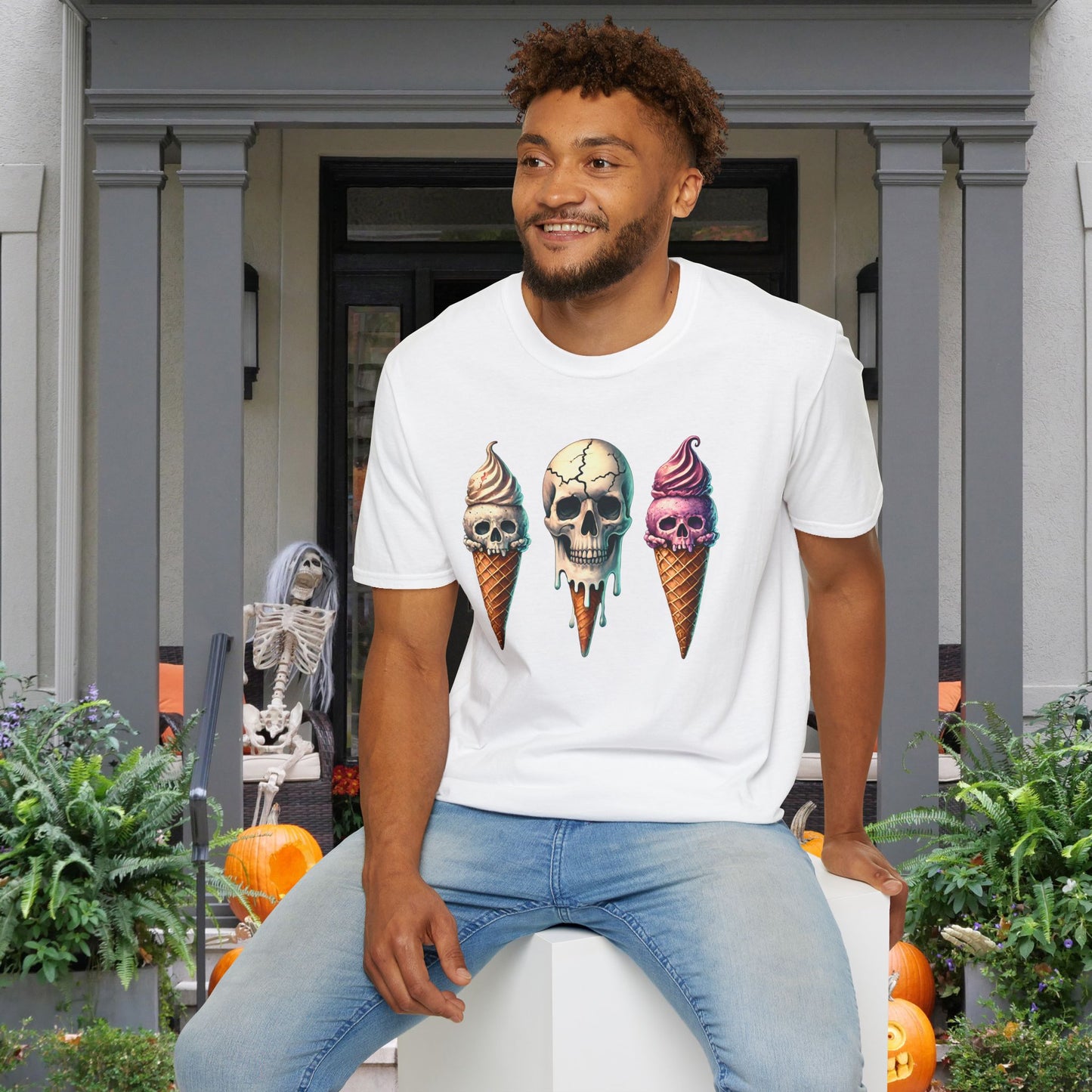 Ice Cream Cone Skull Adult T-shirt
