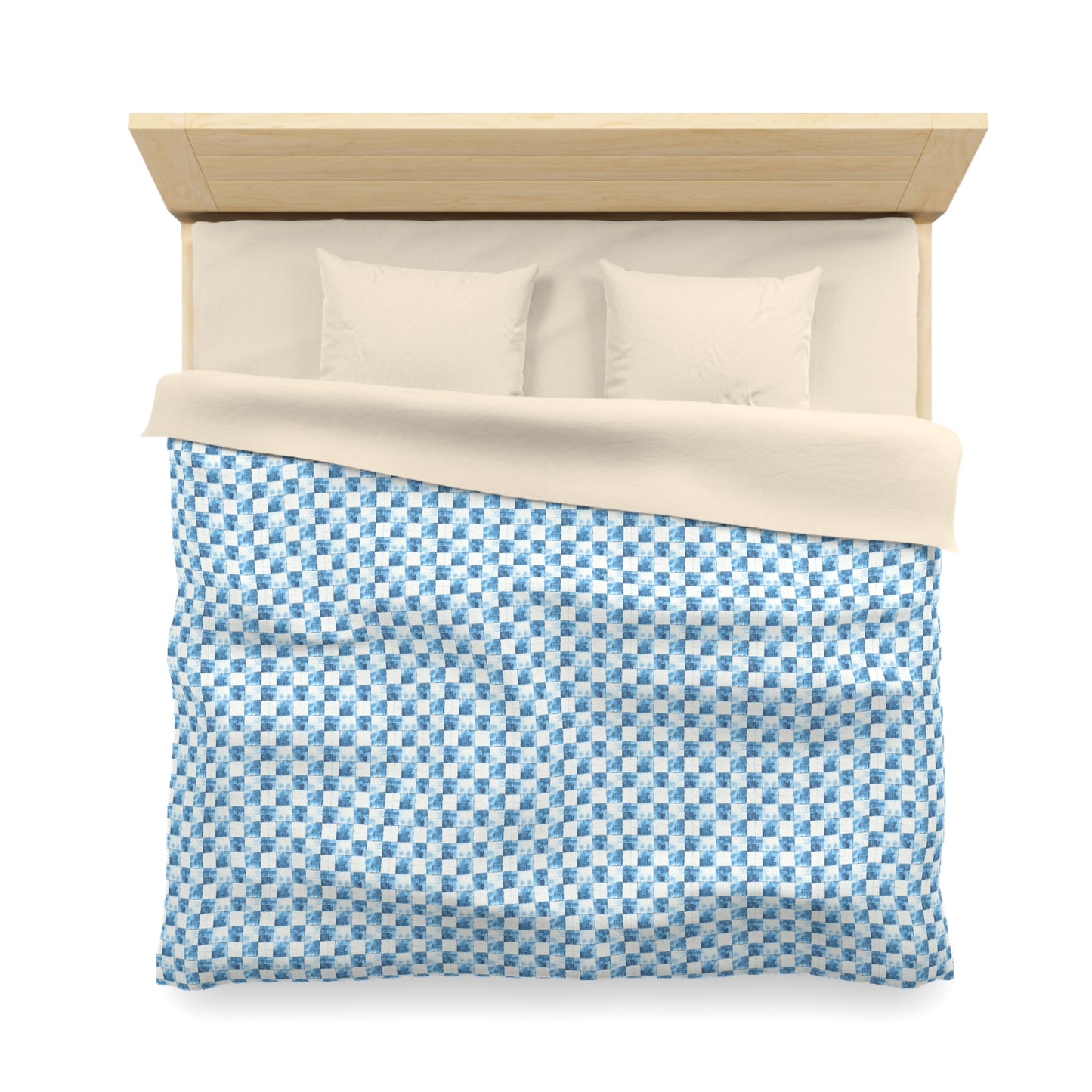Cozy Blue Checkered Microfiber Duvet Cover