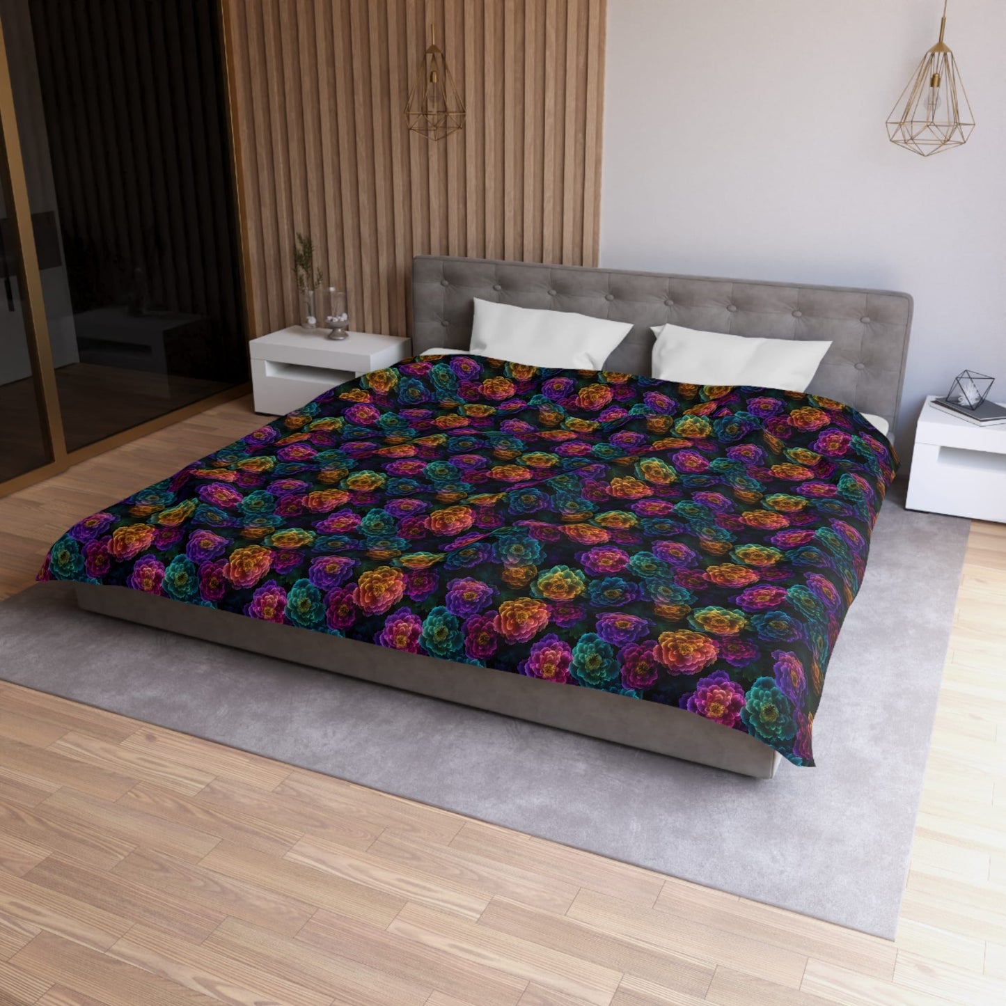 Neon Whisper Blooms Microfiber Duvet Cover