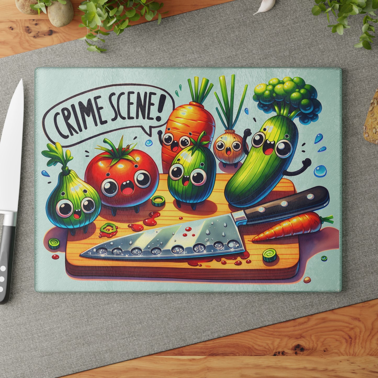 Kitchen Crime Scene Glass Cutting Board