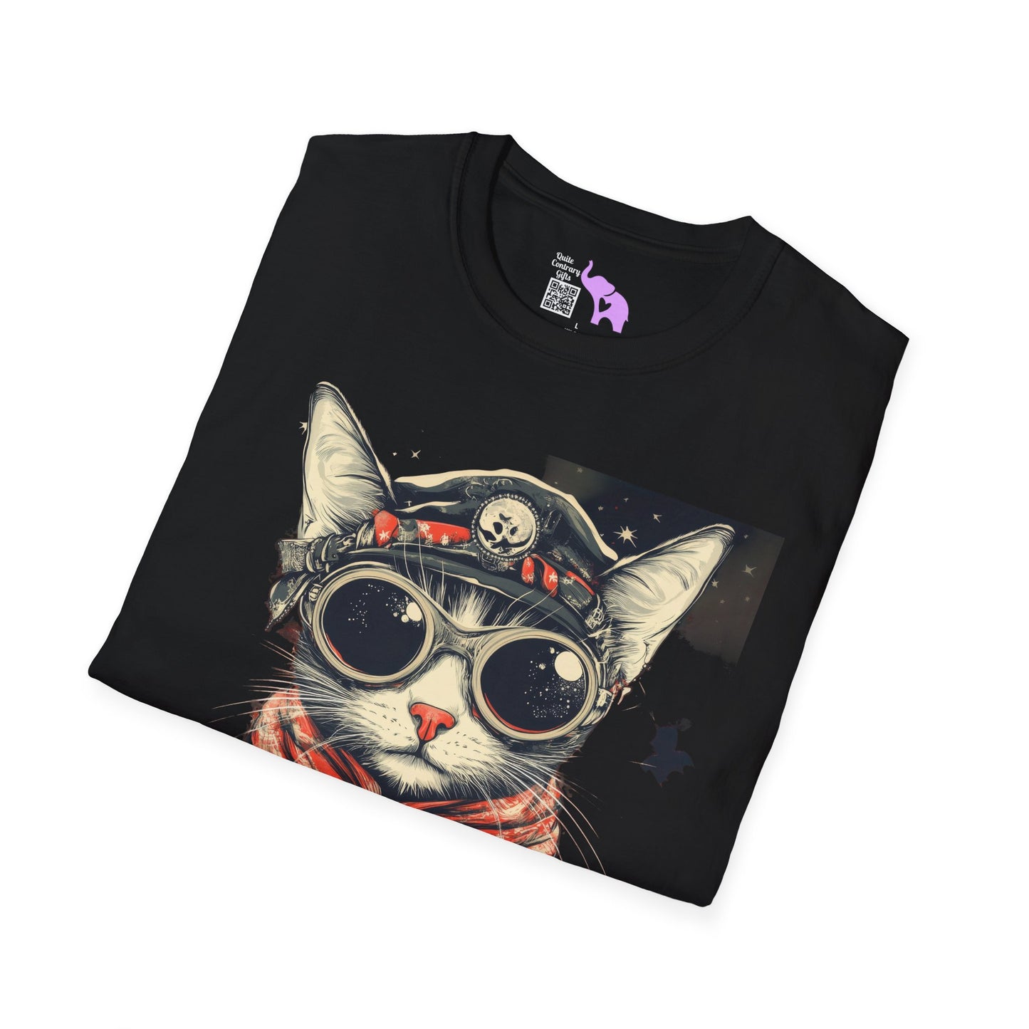Creepy Aviator Cat Adult T-shirt