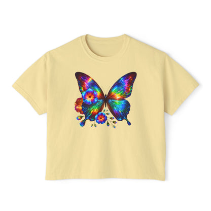 Colorful Butterfly & Flowers Women's Boxy Tee