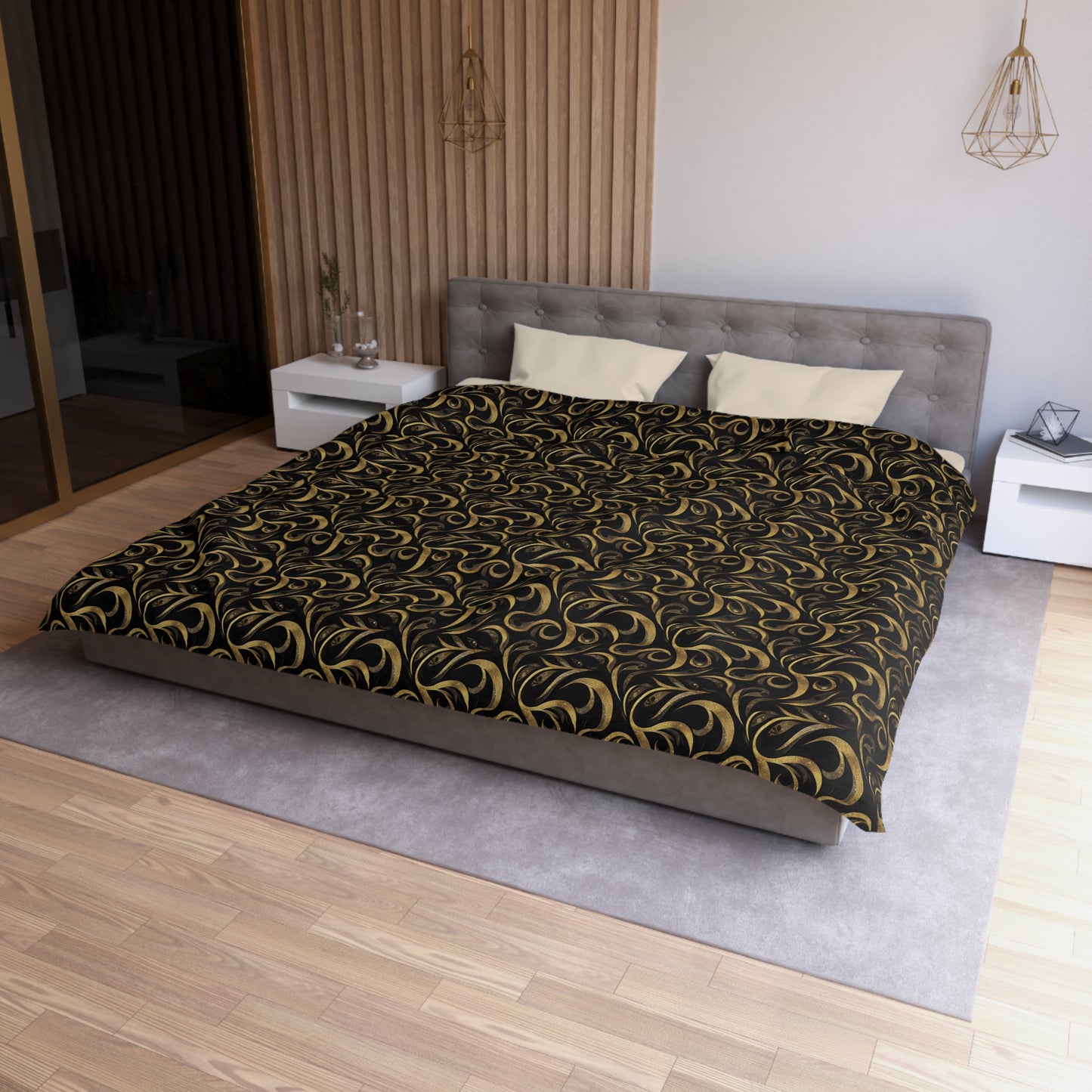 Golden Noir Swirl Microfiber Duvet Cover