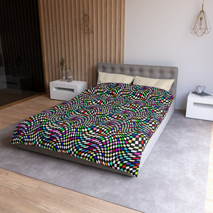 Warped Colorful Checkered Microfiber Duvet Cover