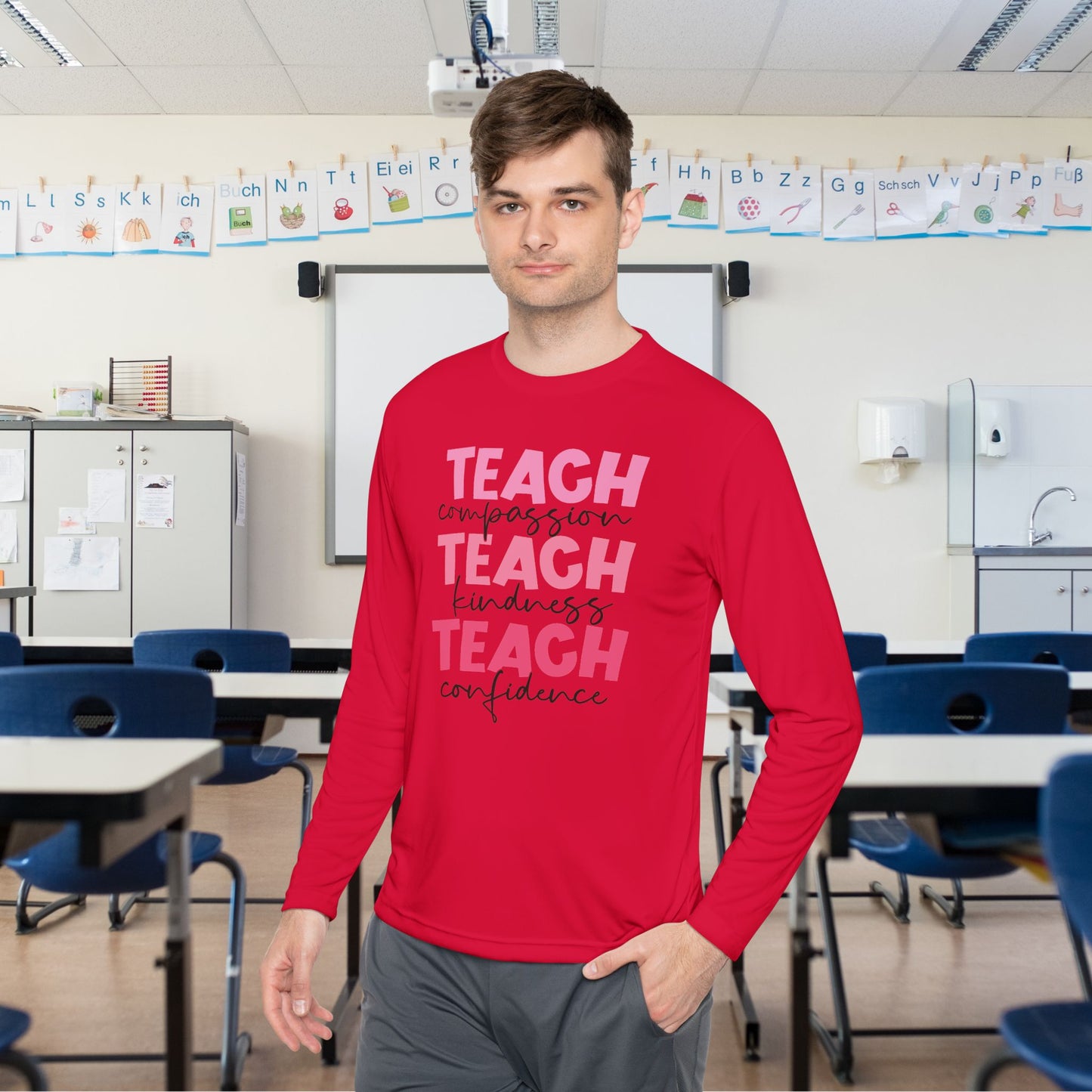 Teach Compassion, Kindness, Confidence Adult Long Sleeve Tee