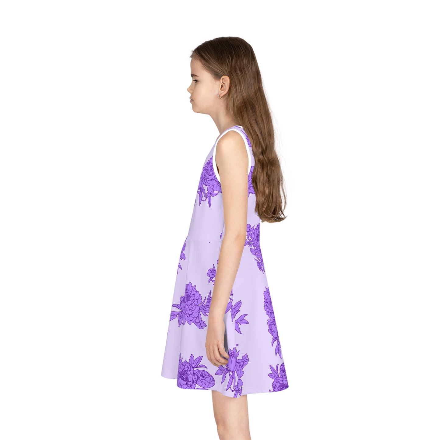 Royal Orchid Peonies Girls' Sleeveless Sundress