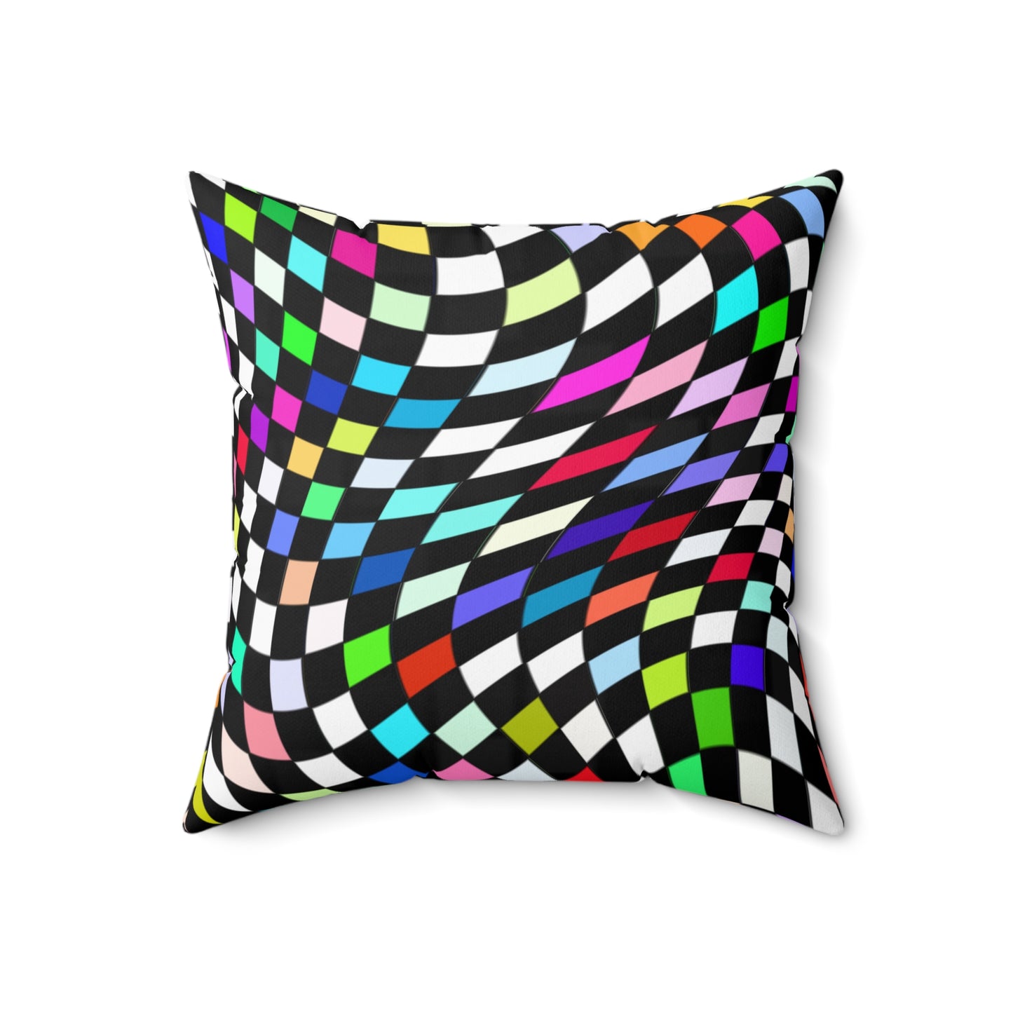 Warped Colorful Checkered Throw Pillow