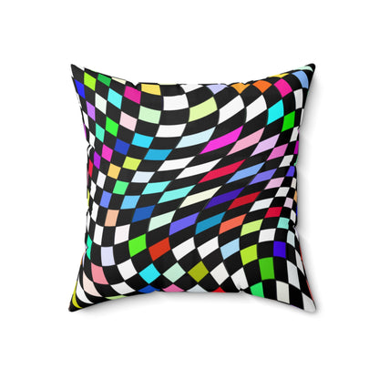 Warped Colorful Checkered Throw Pillow