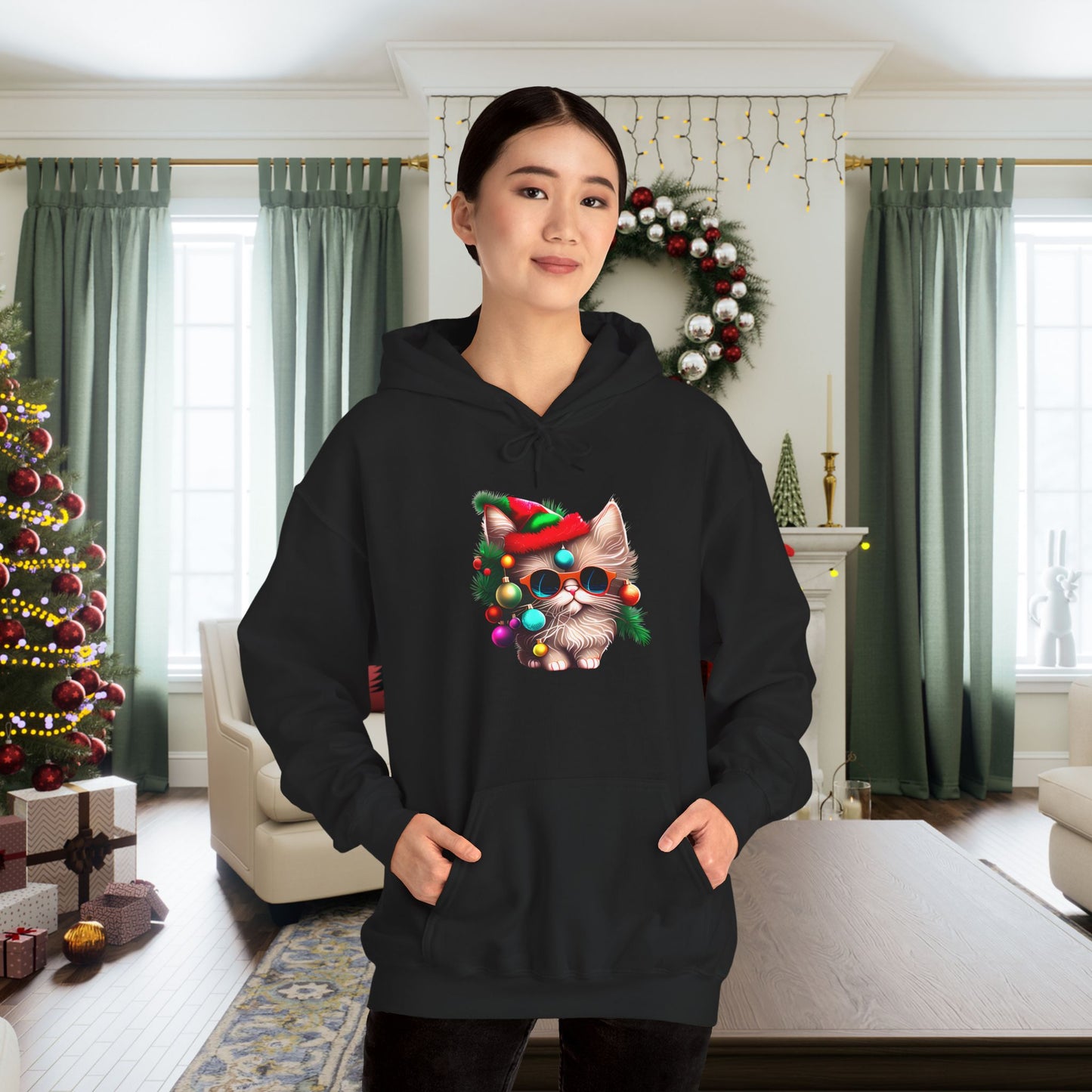 Christmas Tree Kitten Heavy Blend™ Hooded Sweatshirt