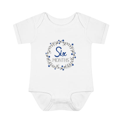 Blue Milestone Wreath Onesie-Six Months