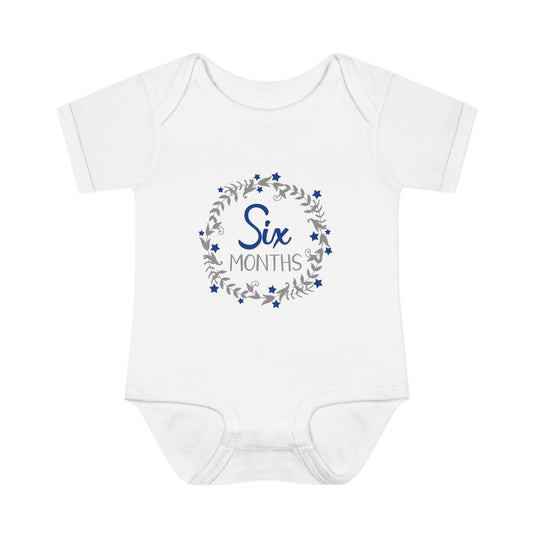 Blue Milestone Wreath Onesie-Six Months