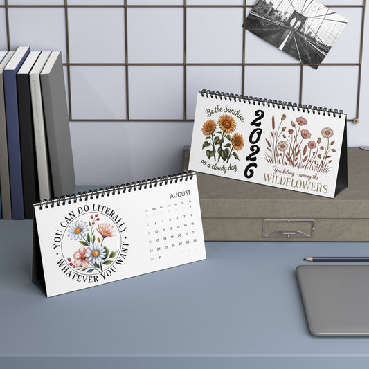 2026 Wildflower Desk Calendar — Inspirational Botanical Desktop Calendar (Grid Dates)