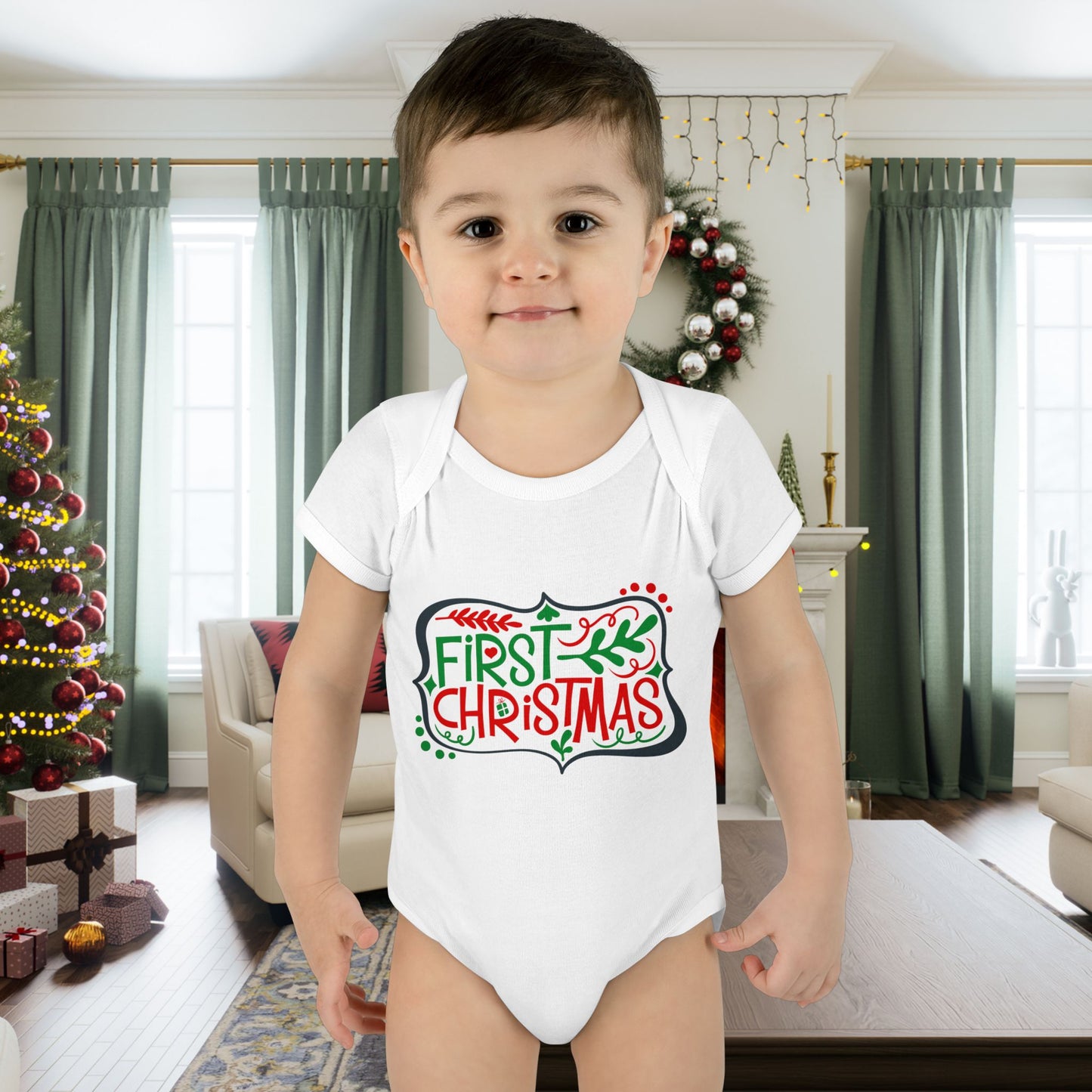 My First Christmas Infant Baby Rib Bodysuit