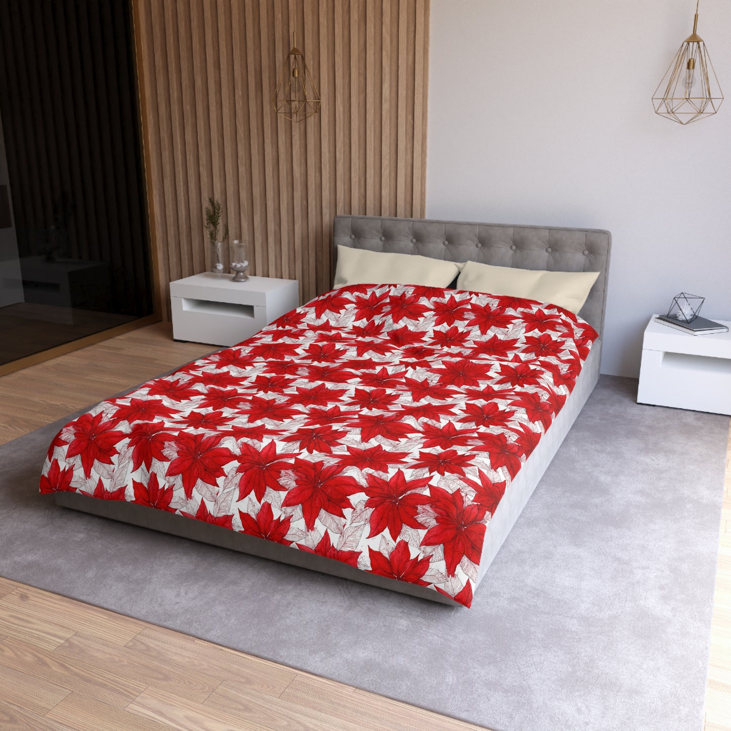 Crimson Poinsettia Sketch Duvet Bedding Set