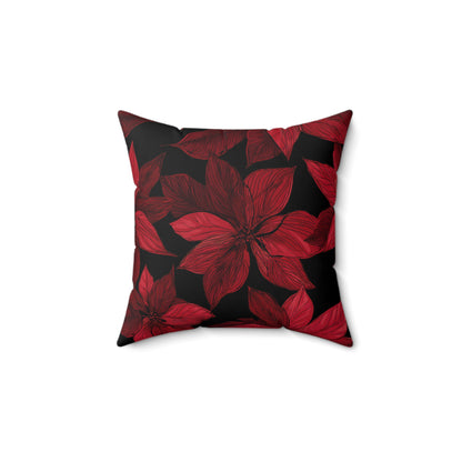 Midnight Poinsettia Garden Throw Pillow