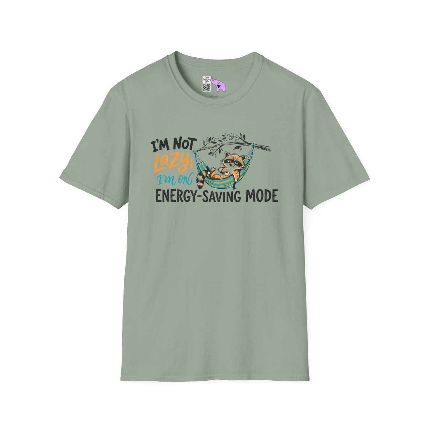 ""I'm Not Lazy, I'm On Energy Saving Mode (Racoon in Hammock) Adult T-shirt