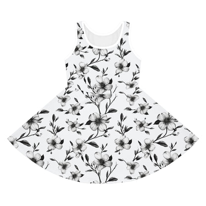 Black & White Five Petal Floral Girls' Sleeveless Sundress