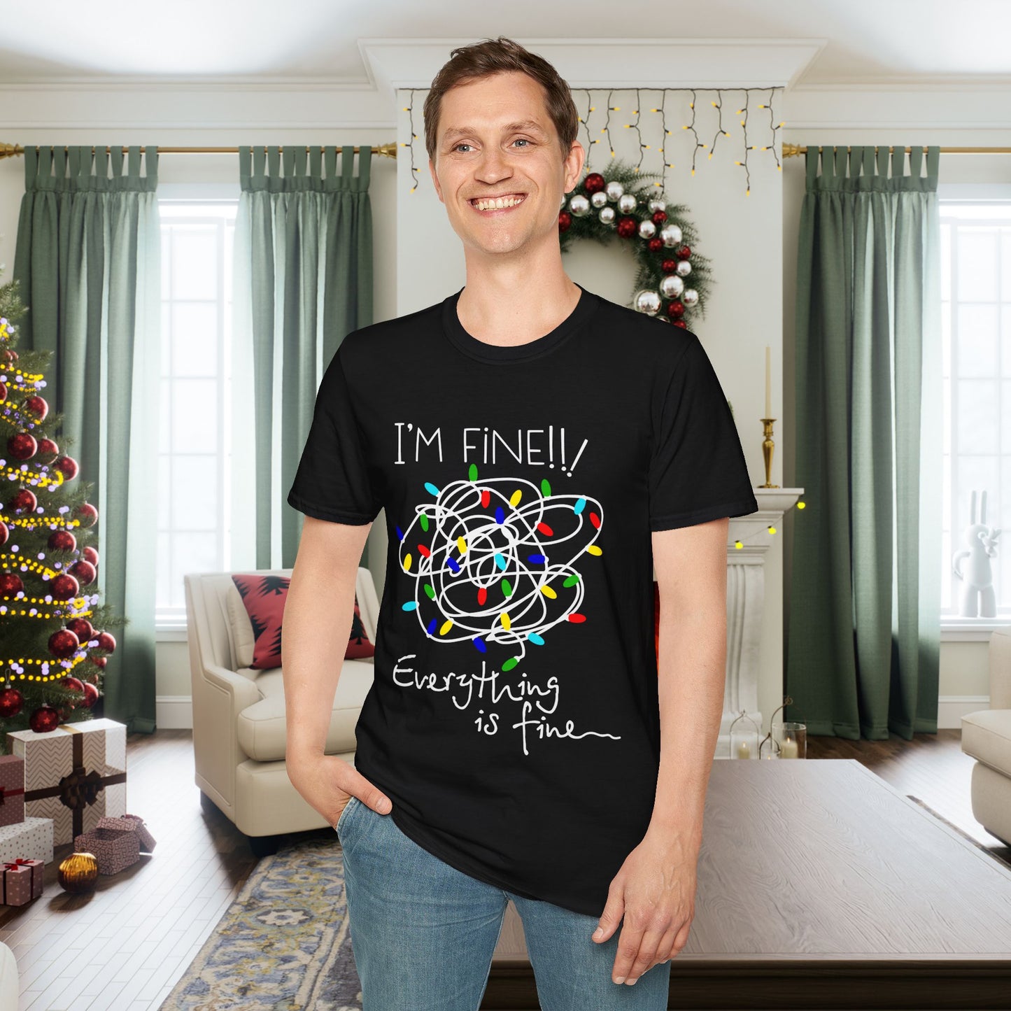 I'm Fine Everything Is Fine (String Lights) Adult T-shirt