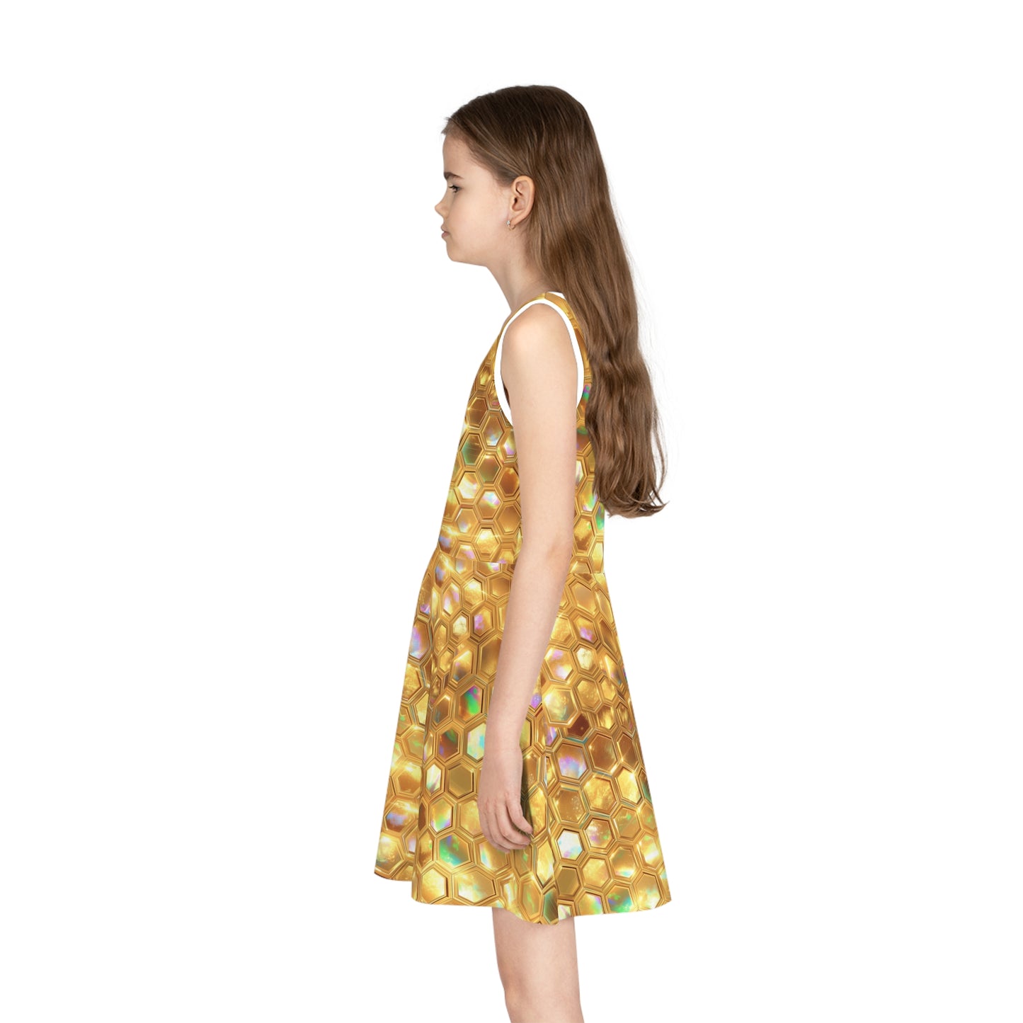 Golden Prism Grid Girls' Sleeveless Sundress