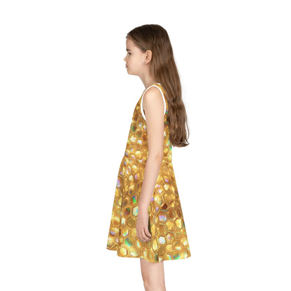 Golden Prism Grid Girls' Sleeveless Sundress