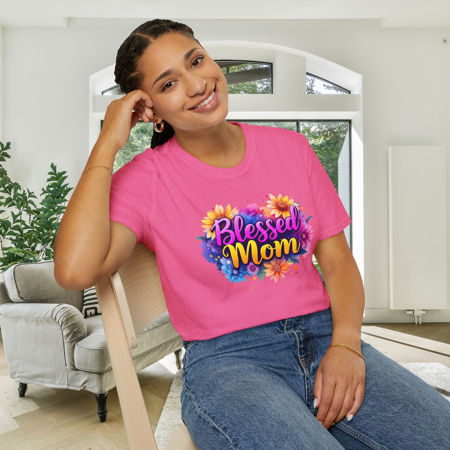 Blessed Mom (Vibrant Floral) Adult T-shirt