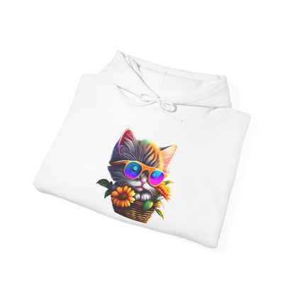 Cool Colorful Kitten in Flowers Heavy Blend™ Hooded Sweatshirt