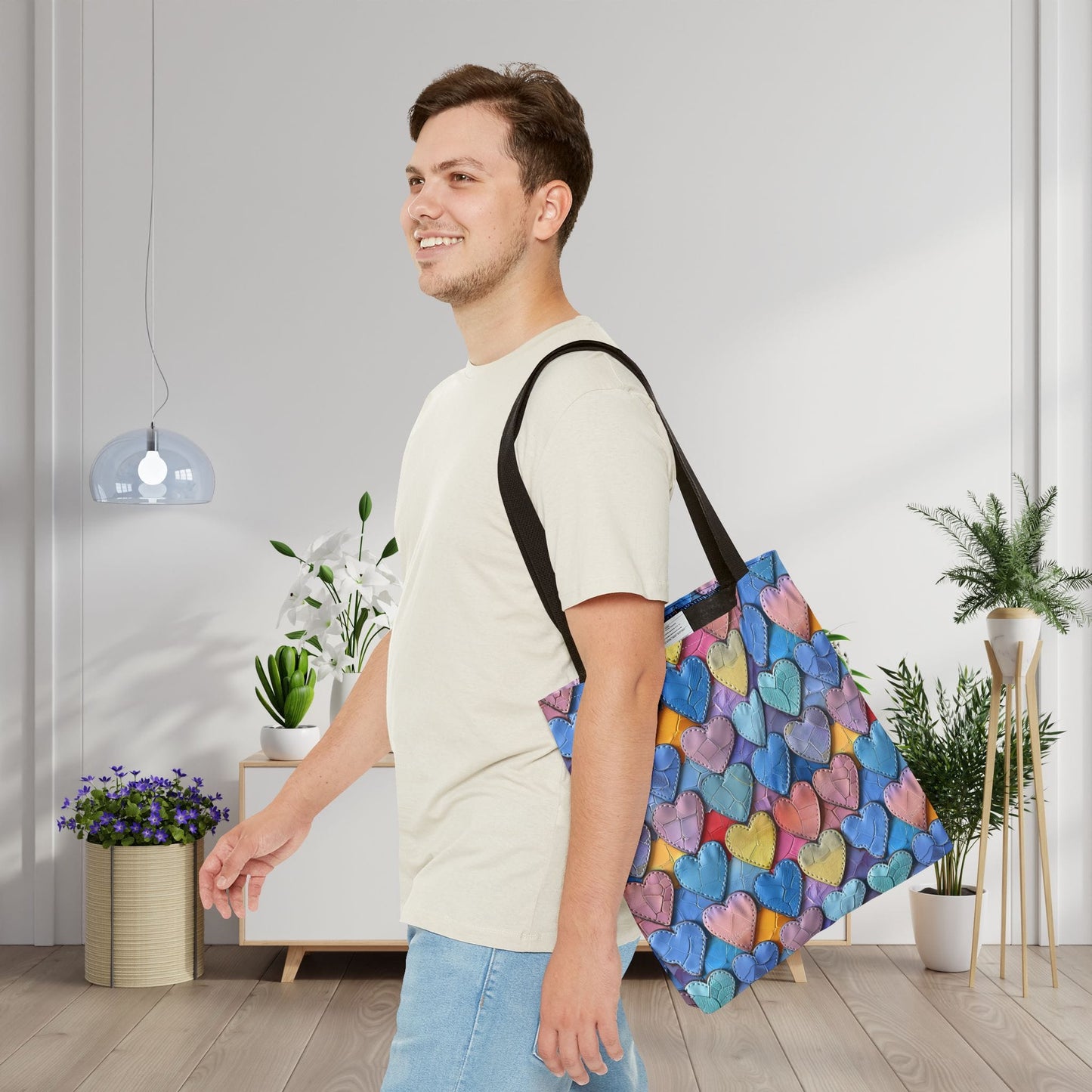 Color Pop Leather Hearts Canvas Tote Bag