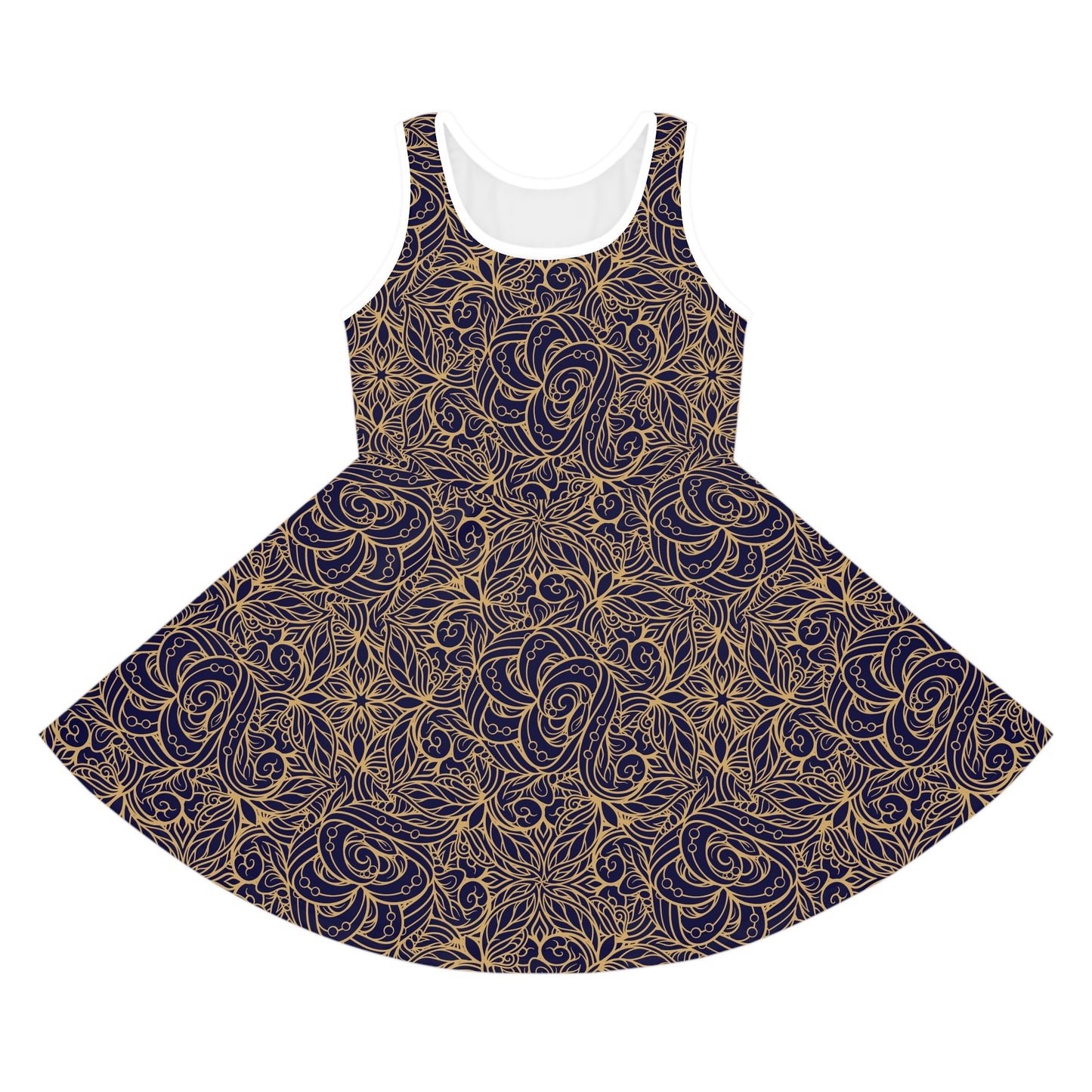 Golden Midnight Radiance Mandala Floral Girls' Sleeveless Sundress