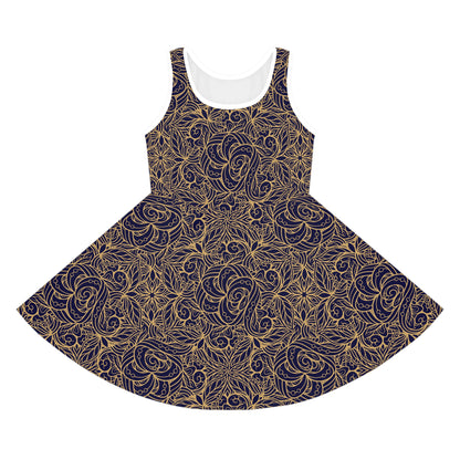 Golden Midnight Radiance Mandala Floral Girls' Sleeveless Sundress