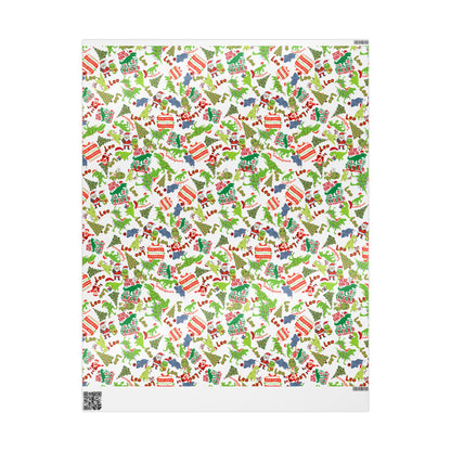 Dinosaur Santa Themed Custom Name Wrapping Paper (Leo)