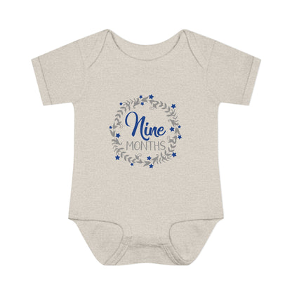 Blue Milestone Wreath Onesie-Nine Months