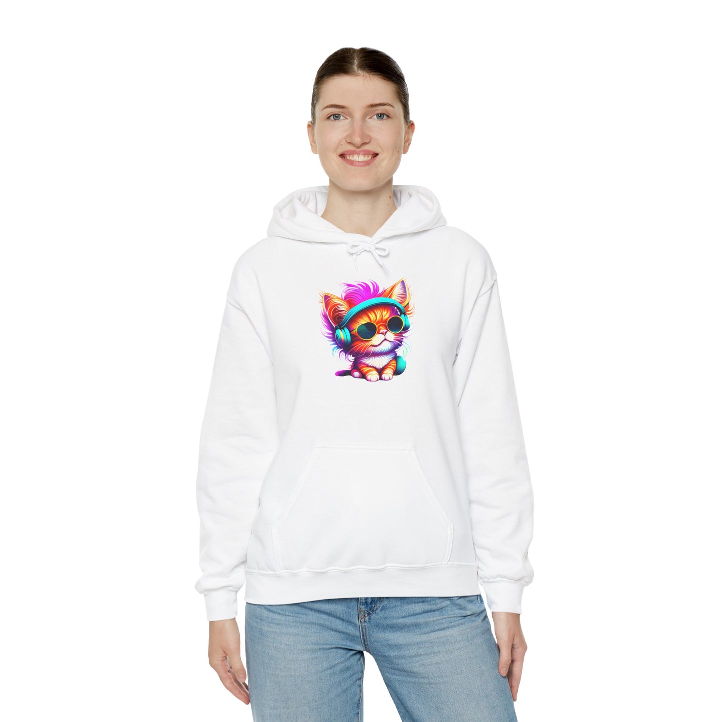 Cool Kitty w/Headphones Heavy Blend™ Hooded Sweatshirt