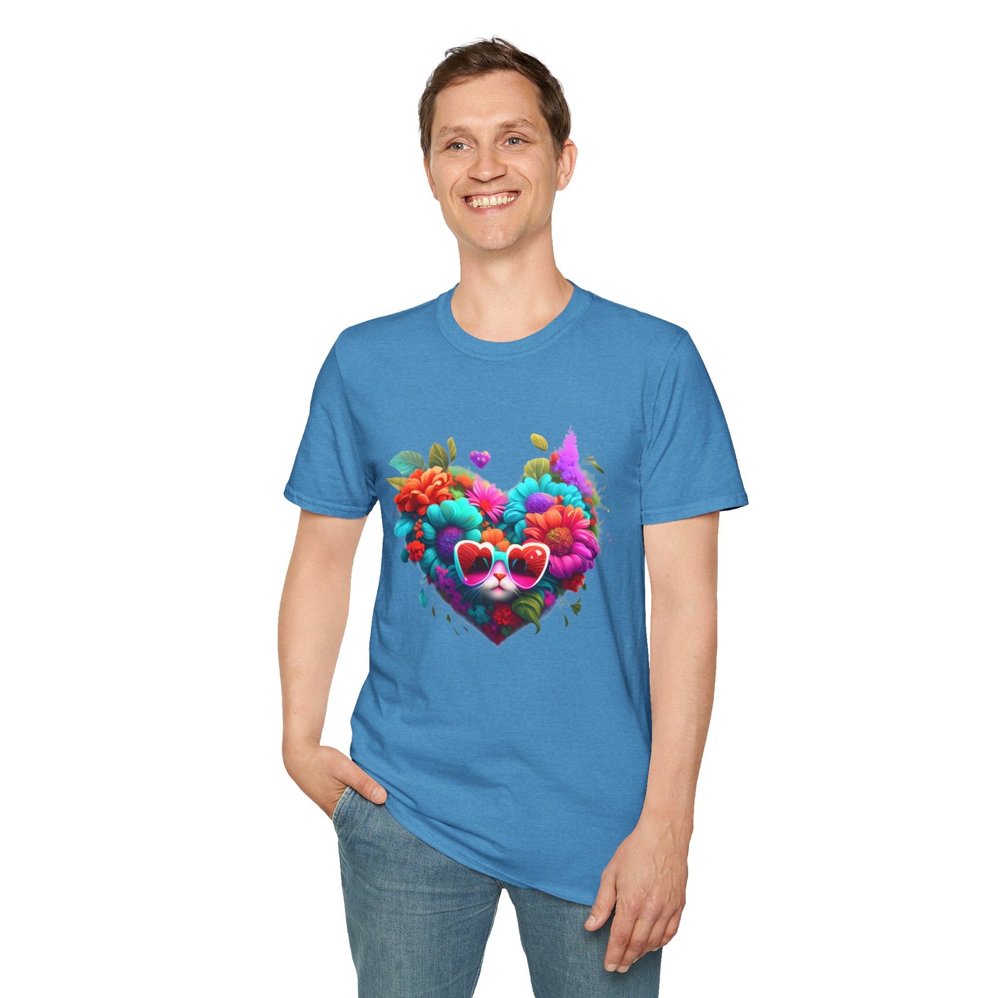 Colorful Flowers/Heart Kitten T-shirt