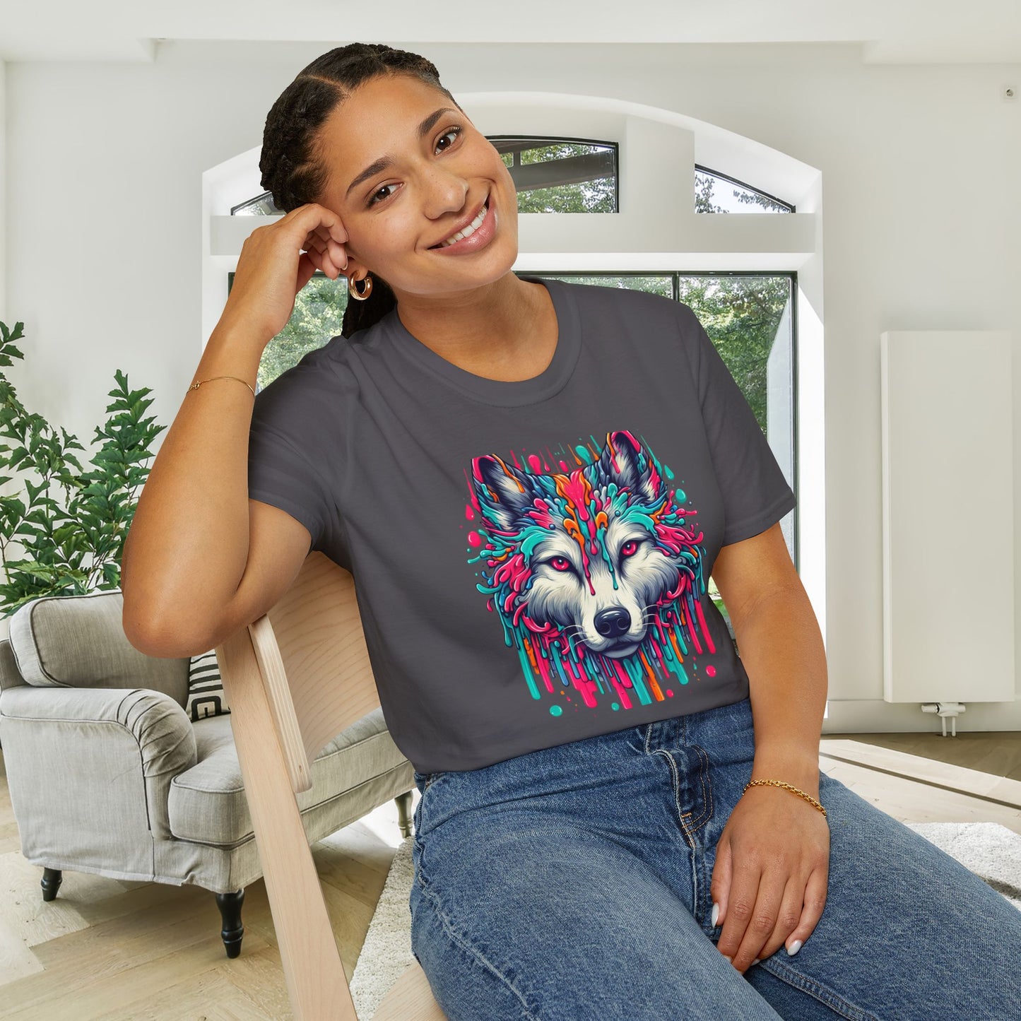 Colorful Wolf Adult T-shirt