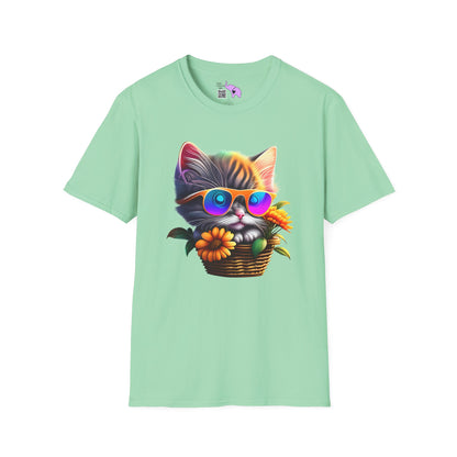 Cool Colorful Kitten in Flowers Adult T-shirt