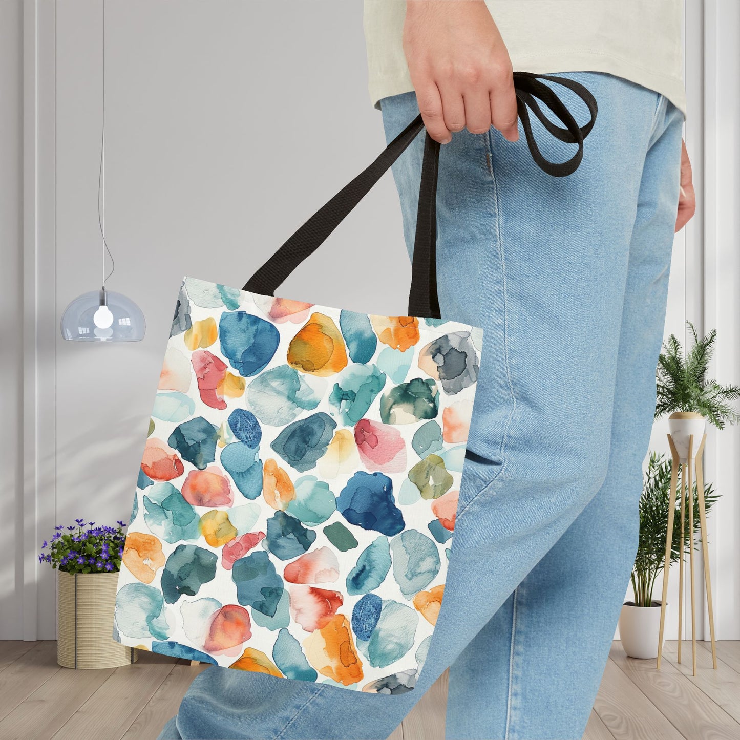 Watercolor Pebble Terrazzo Canvas Tote Bag
