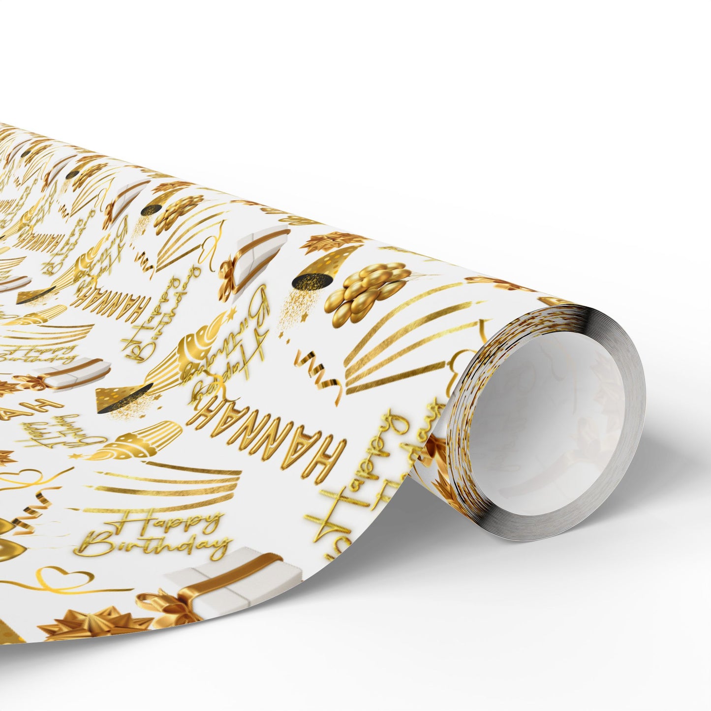 Gold Elegant Birthday Custom Name Wrapping Paper (Hannah)