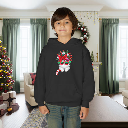 White Candy Cane Kitten Youth Hoodie