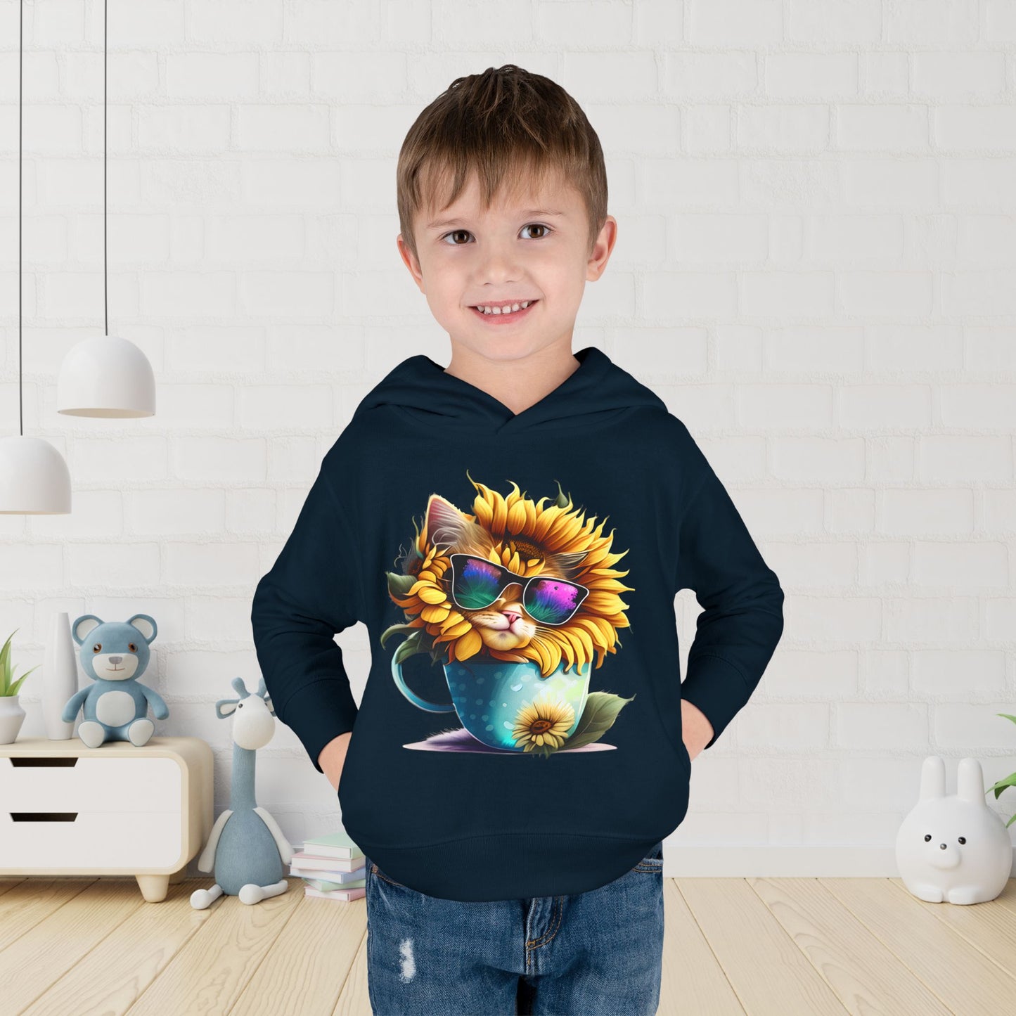 Cool Sunflower Kitten 1 Toddler Pullover Fleece Hoodie